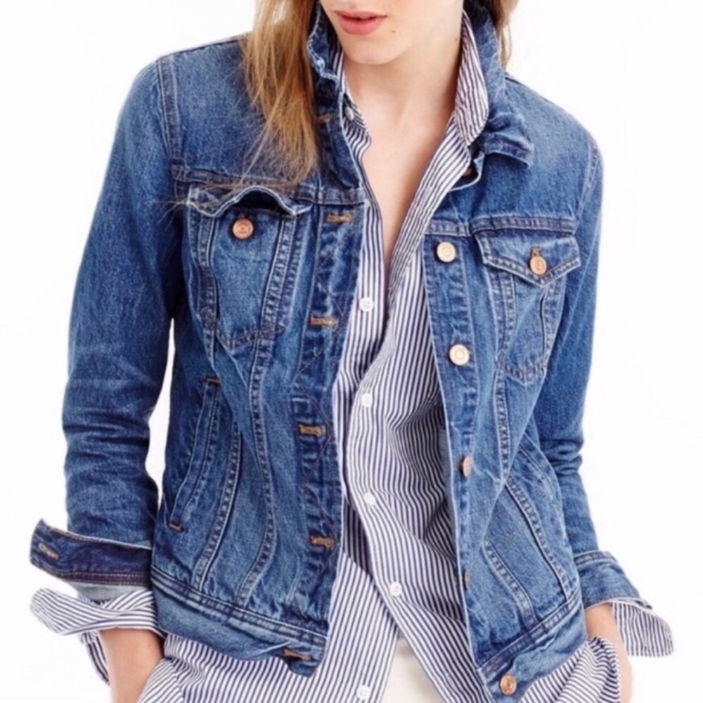 J. Crew Denim Newer Logo Medium Denim Copper Button Jean Jacket